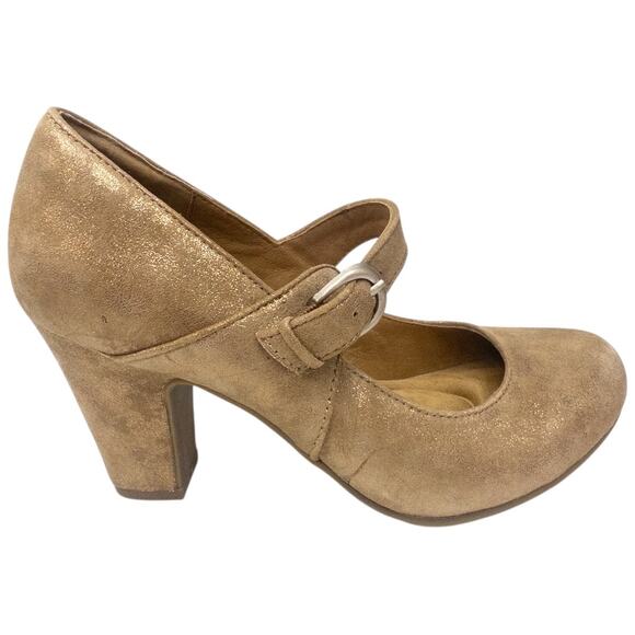 Sofft Miranda Mary Jane Pumps Heels Gold Suede Women's Size 8 - Picture 2 of 6